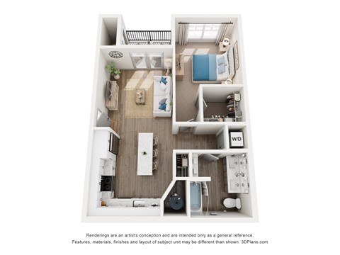 Floor plan for 1 bed, 1 bath, 767 sqft